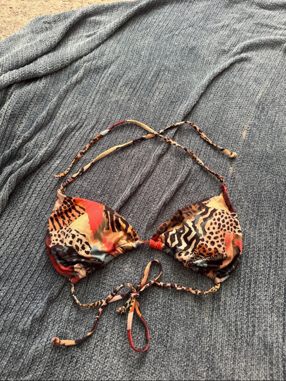 SHEIN Animal Print Triangle Bikini Top in Multicolor (Red, Orange, Brown, Black)